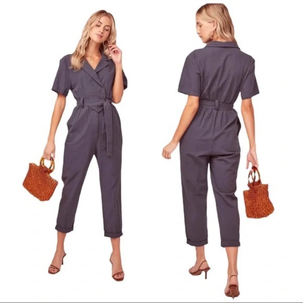 ASTR Coco Vintage Navy Jumpsuit with Pockets and Tie Waist